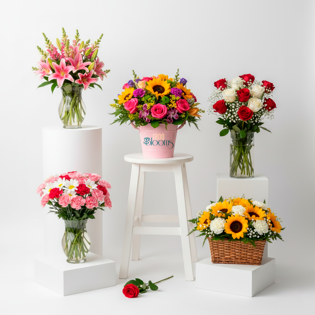 Bright congratulatory flower arrangements with roses, lilies, and sunflowers – Congratulations Flowers Collection by 1800 Blooms Bronx NY