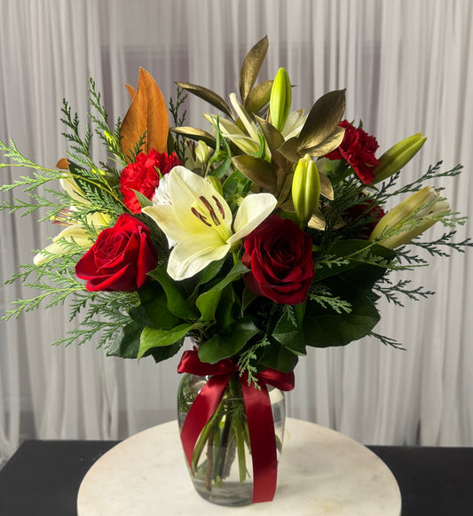 Holiday Evergreen Rose Vase