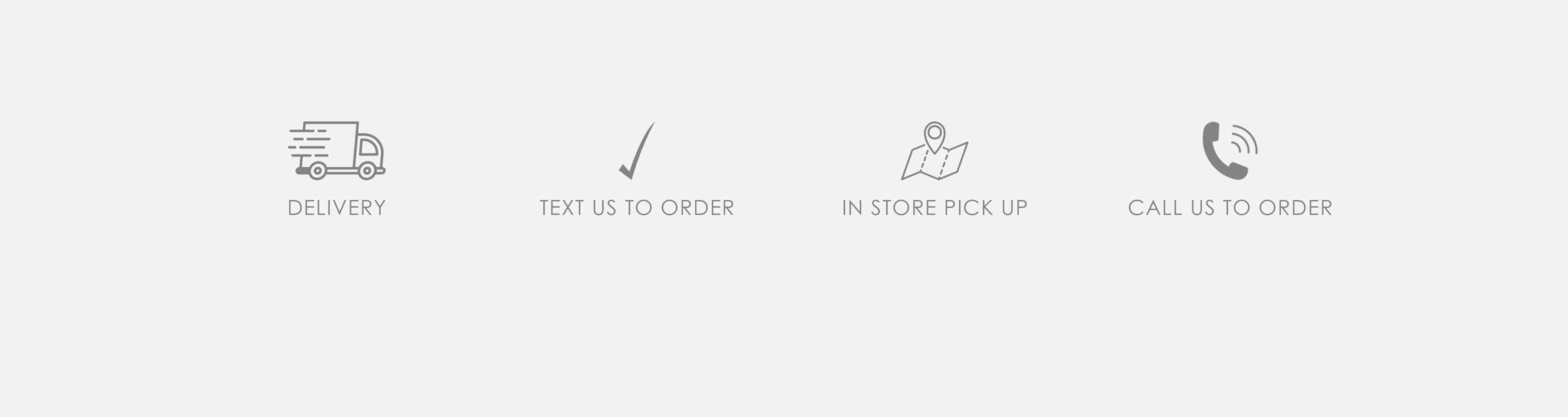 Informative graphic showing icons for flower delivery, text to order, in-store pickup, and call to order services. Each icon represents convenient shopping options for customers at the florist